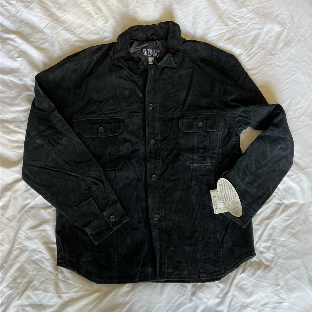 Shebang mens black leather suede jacket